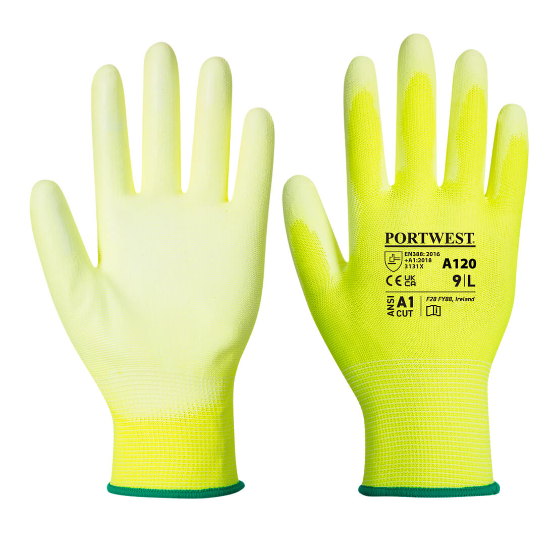 A120 Portwest® PU Coated A1 Grippy Work Gloves - Yellow